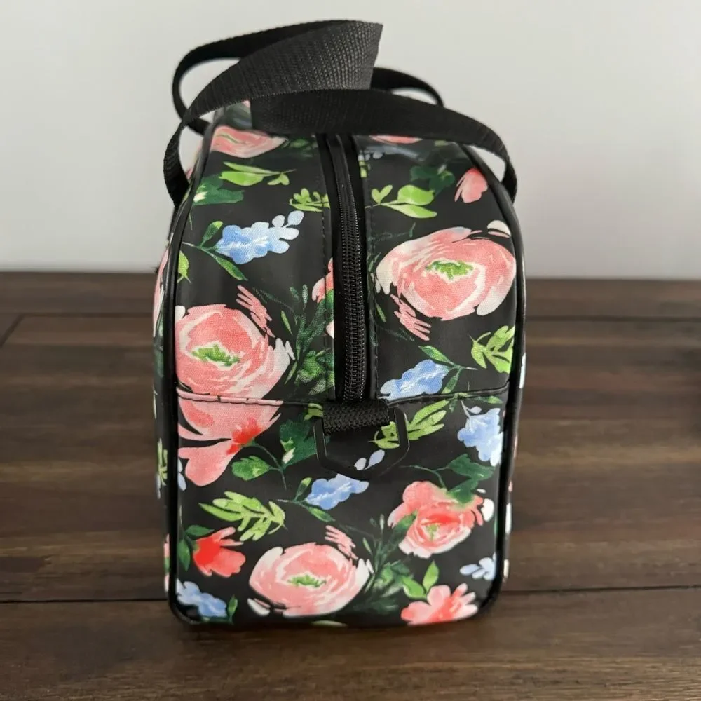 Nicole Miller Black Multicolor Floral Travel Case Cosmetics and Toiletry Bag